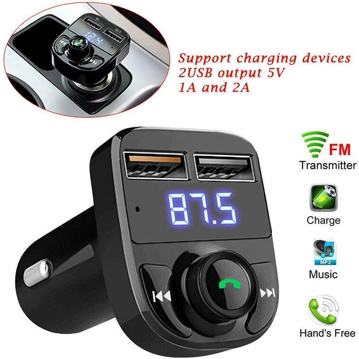 8533 Car-x8 Bluetooth Fm Transmitter Kit For Hands-free Call Receiver  Music Player  Call Receiver  Fast Mobile Charger Ports For All Smartphoneswith 3.1a Quick Charge Dual Usb Car Charger