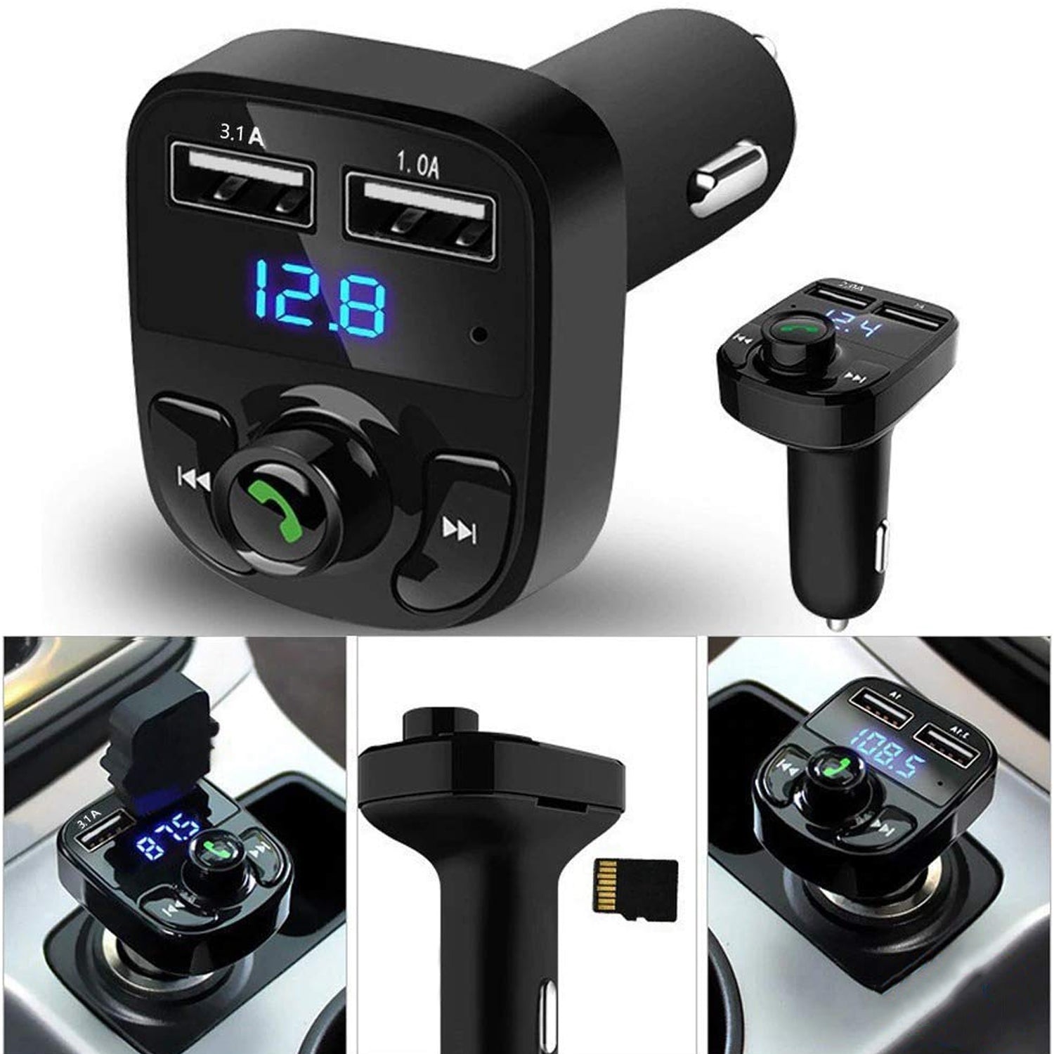 8533 Car-x8 Bluetooth Fm Transmitter Kit For Hands-free Call Receiver  Music Player  Call Receiver  Fast Mobile Charger Ports For All Smartphoneswith 3.1a Quick Charge Dual Usb Car Charger